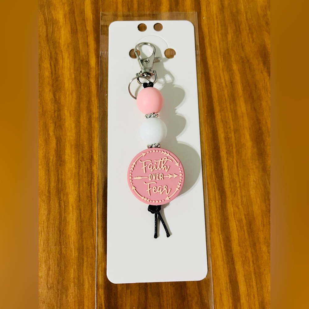 🔥Faith Over Fear Baby Pink And White Keychain🔥